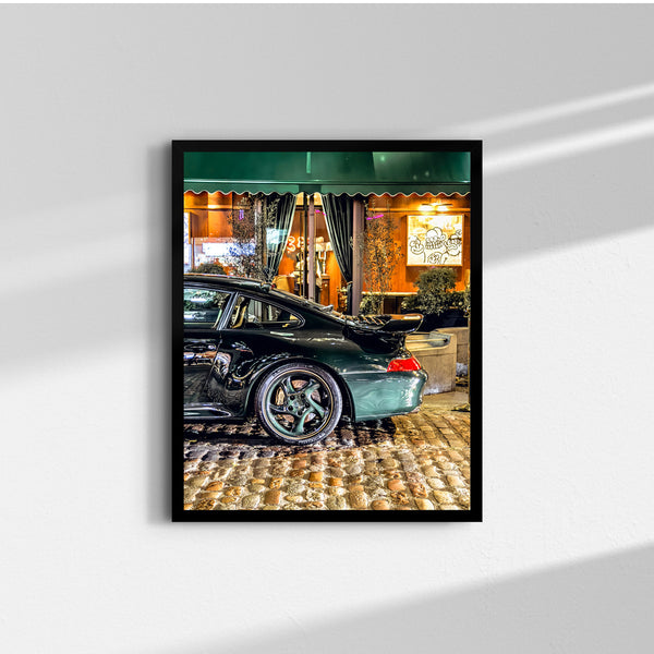 Green Porsche 911 Turbo (993) fine art print photographed in Soho, London