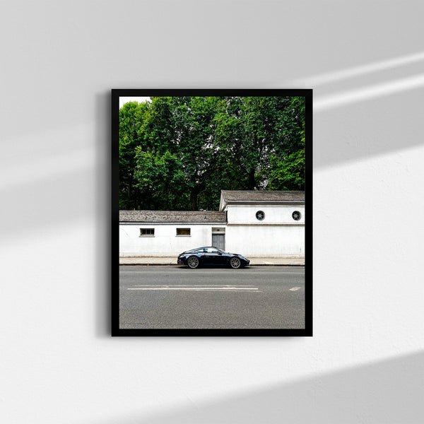 Black Porsche 911 fine art print photographed in Bloomsbury, London